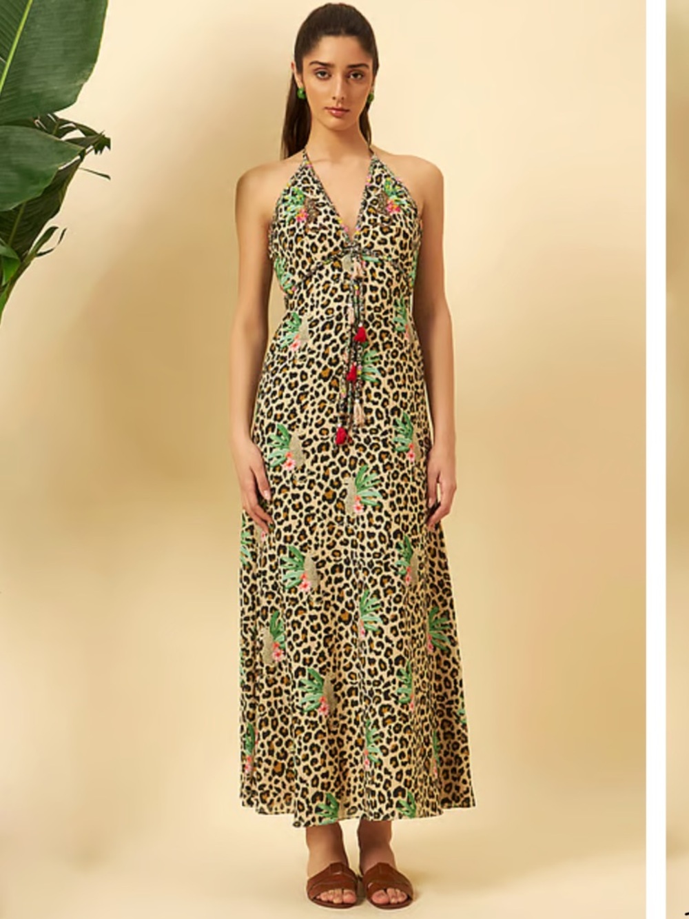 Nikasha Cotton Silk Halter Dress in Leopard - NWT!